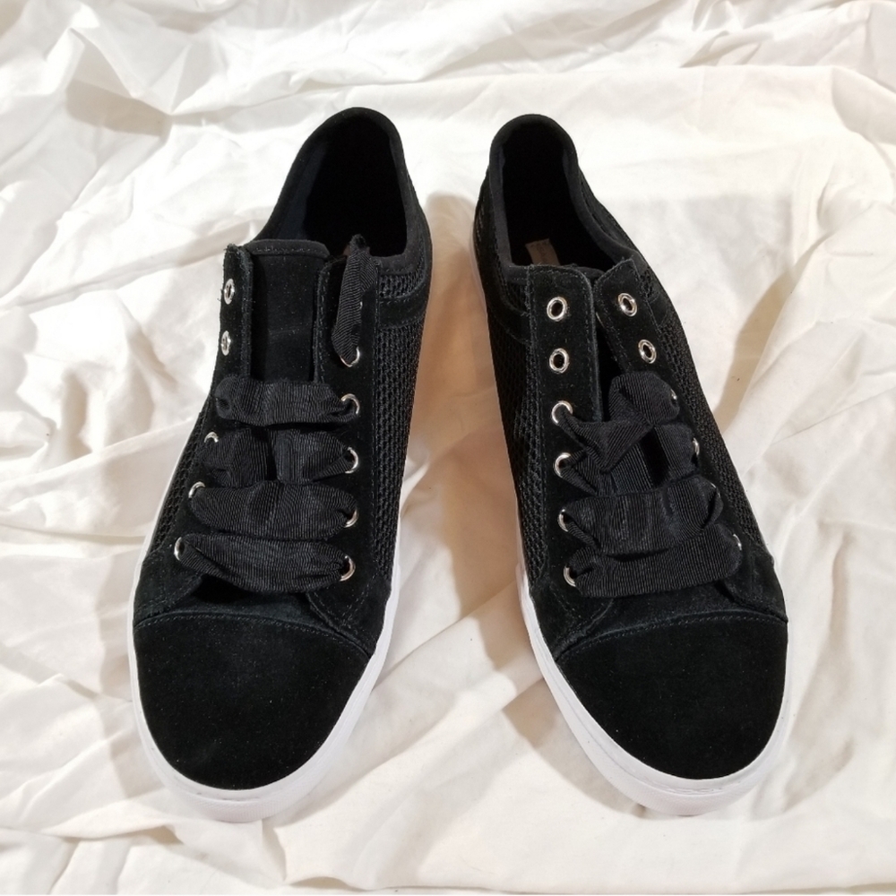 Isaac Mizrahi Lizard Multi Suede Sneakers with Mesh Detail, Black - 9.5M